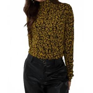 NEW ESQUALO print long sleeve mock neck top in black/yellow